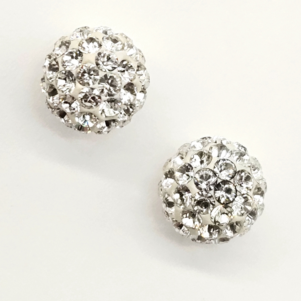 14k Yellow Gold Stud White Crystal Ball Earrings 3D 585 Pave Ice 7mm Round Real